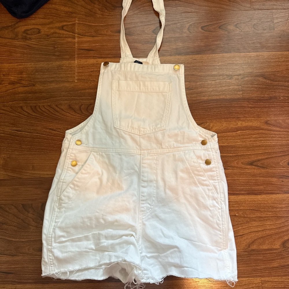 White Denim Overalls with Gold Buttons